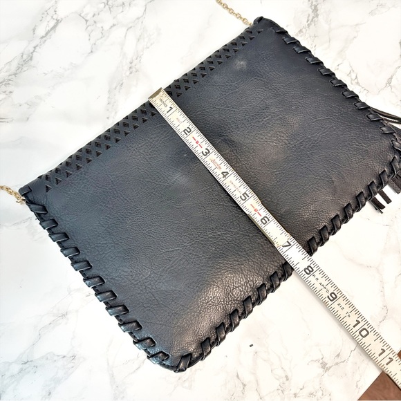 Bam Forever Laser Cut Vegan Leather Tassel Gold Chain Crossbody Purse Clutch - Picture 9 of 9